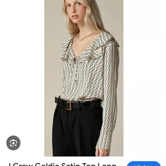 NWT J. Crew GOLDIE BLOUSE Black Long Sleeve Ruffle Blouse, M - Picture 2 of 6